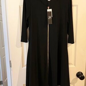Joseph Ribkoff Black Long-Sleeve V-Neck Dress with Gold Front Zip